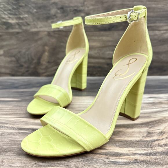 NIB Sam Edelman 8.5M Yaro Leather Ankle Strap Block Heel Sandals Kiwi - Picture 5 of 13